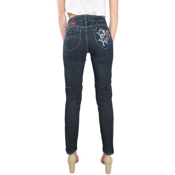 Y2k Jazzie Jeans Skinny High Rise Graffiti Tattoo Jeans Embellished 30" - Picture 2 of 6